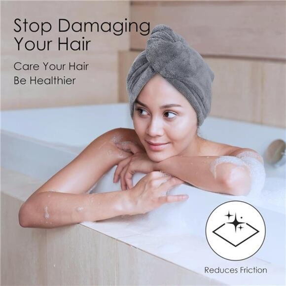 5 Pack Thicken Microfiber Hair Towel Wrap for Women - Elastic Loop - Picture 3 of 16